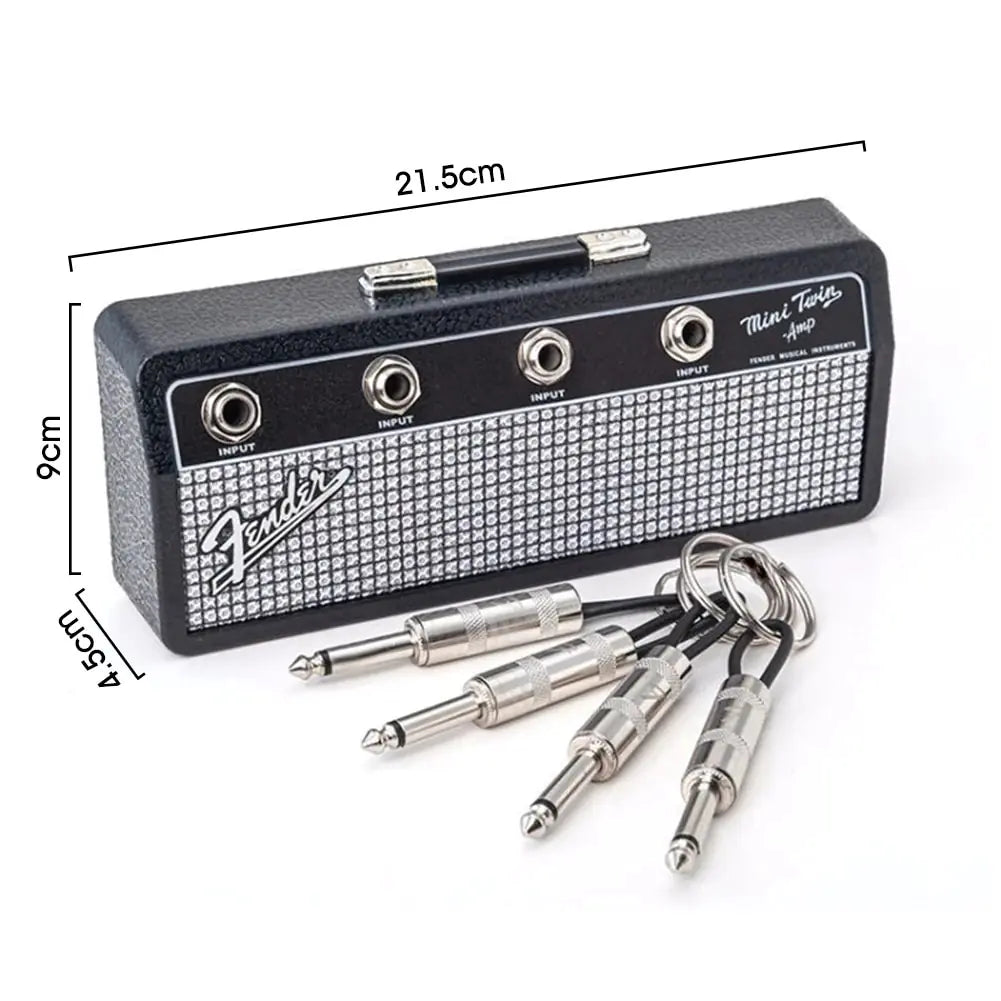 Fender Holder - Wall Mount Guitar Amp Key Holder, Includes 4 Guitar Plug Keyrings and 1 Wall Mount Kit.